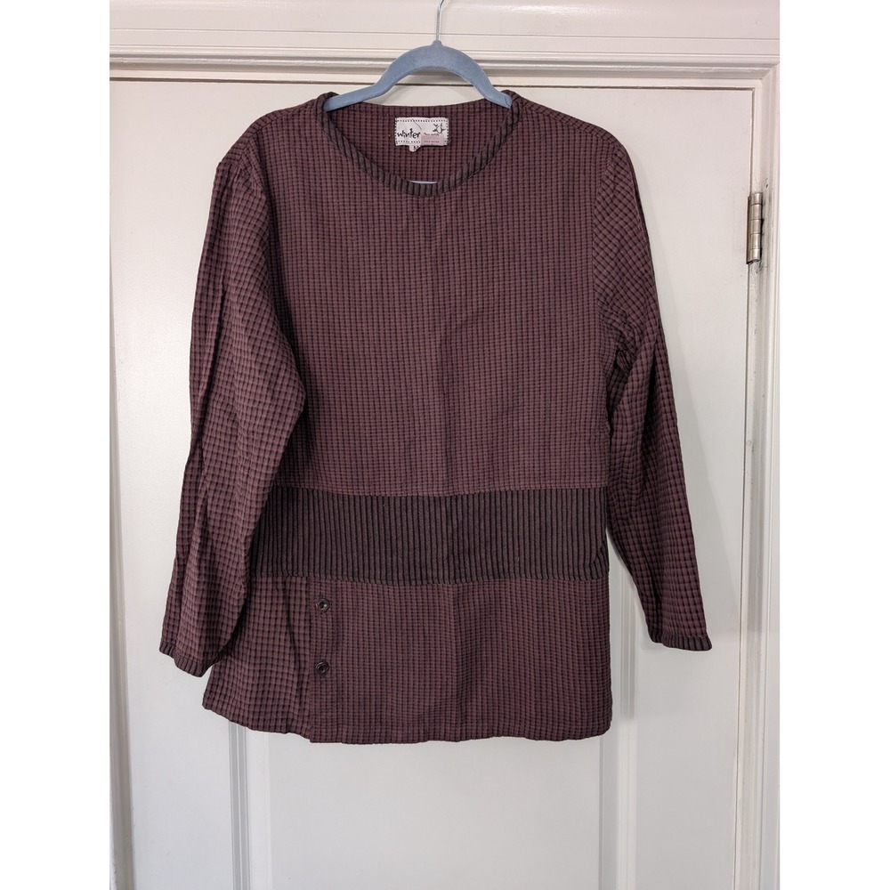 Winter Sun Women's Gingham Stripe‎ Patchwork Long Sleeve Top medium lagenlook